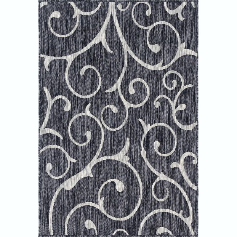 Unique Loom 4' 1 x 6' 1 Rectangle Indoor/Outdoor Botanical Charcoal Gray Area Rug