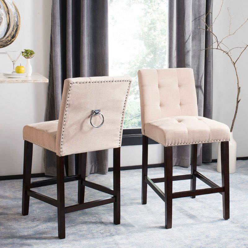 Nikita Counter Stool (Set of 2) - BST6303 - Beige/Espresso - Safavieh