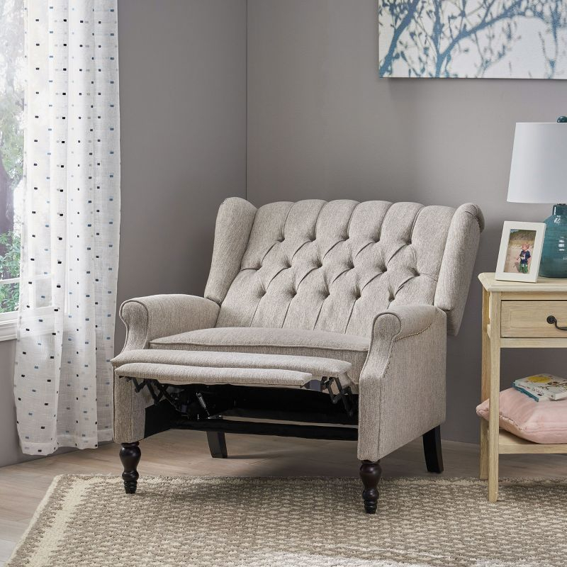 Apaloosa Oversized Wingback Press-Back Recliner Light Gray - Christopher Knight Home: Tufted, Nailhead Trim, Wood Legs