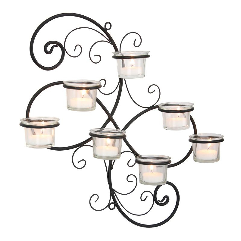 Modern Decorative Ivy Tea Light Candle Holder - Stonebriar Collection: Elegant Wall Sconce, 7 Glass Hurricanes