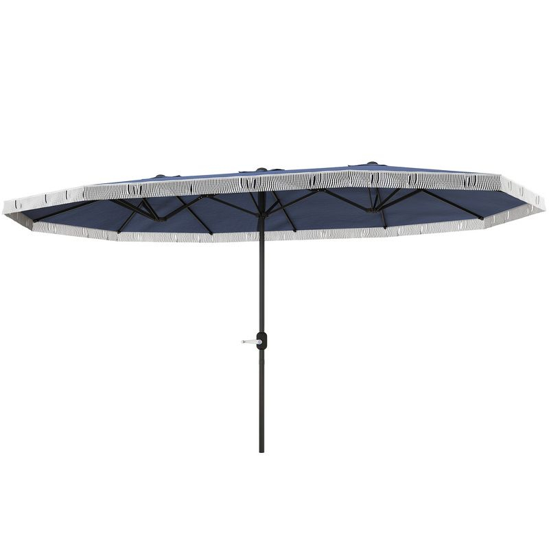 Outsunny 15ft Extra Large Patio Umbrella, UPF30+ Double-sided Rectangle Umbrella with Easy Crank Handle, 2 Vents for Garden Pool Lawn, Dark Blue