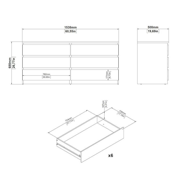 Tvilum 6 Drawer Double Dresser White High Gloss