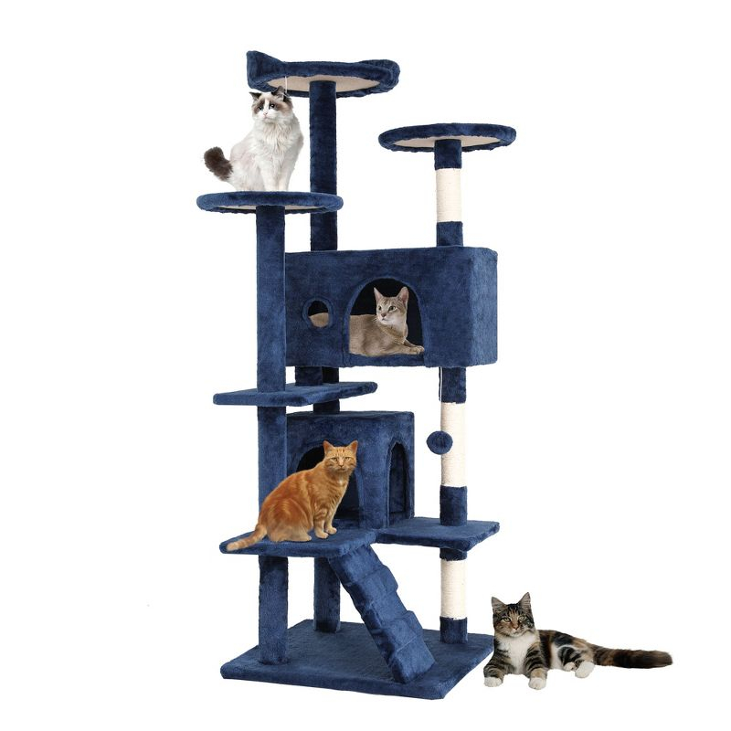 FDW 54in Cat Tree Tower​​ Multi-Level Scratching Post & Play House for Indoor Cats/Kittens, Navy Blue