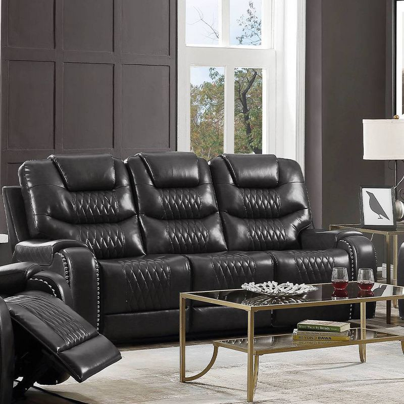 90" Braylon Sofa Magnetite PU - Acme Furniture: Reclining, Plush Cushioning, Includes 1 Pillow