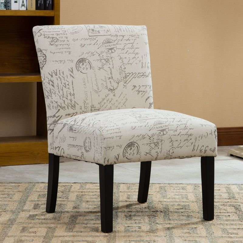 Roundhill Furniture Botticelli English Letter Print Fabric Armless Accent Chair, Beige