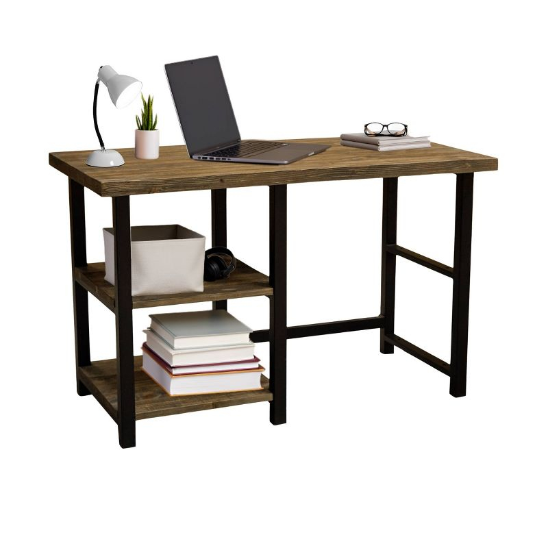 Pomona Writing Desk with Two Shelves Metal and Solid Wood Natural - Alaterre Furniture: Modern Style, Open Storage, Home Office