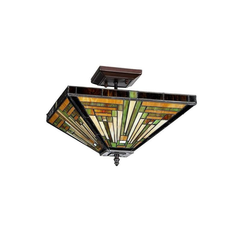 Chloe Lighting Innes Tiffany-Style 2 Light Mission Semi-Flush Ceiling Fixture 14" Shade