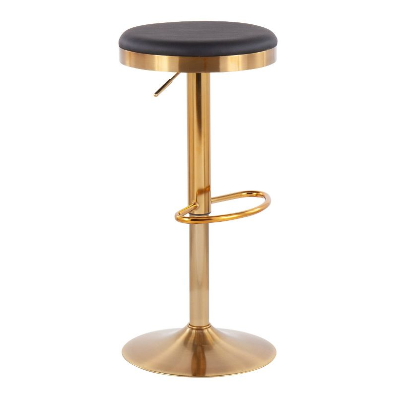 Set of 2 Dakota Glam Adjustable Barstools: Swivel, Footrest, Steel/Faux Leather - LumiSource