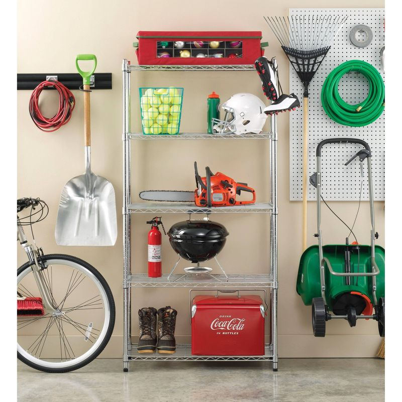Whitmor Supreme 5 Tier Shelving Chrome Silver: Steel Wire Shelf, Metal Shelving Unit, 1750 lbs Capacity, 36" W x 14" D x 72" H