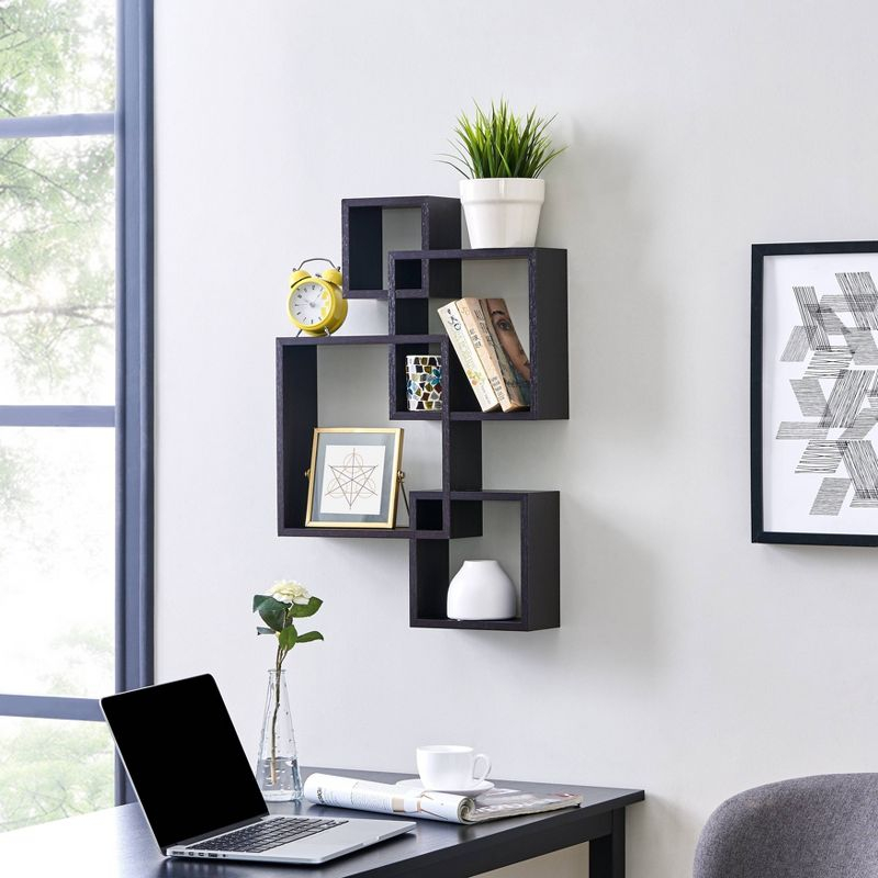 25.5" x 17.75" Intersecting Cube Wall Shelf Black - Danya B.: Modern Cubby Storage, Easy Install