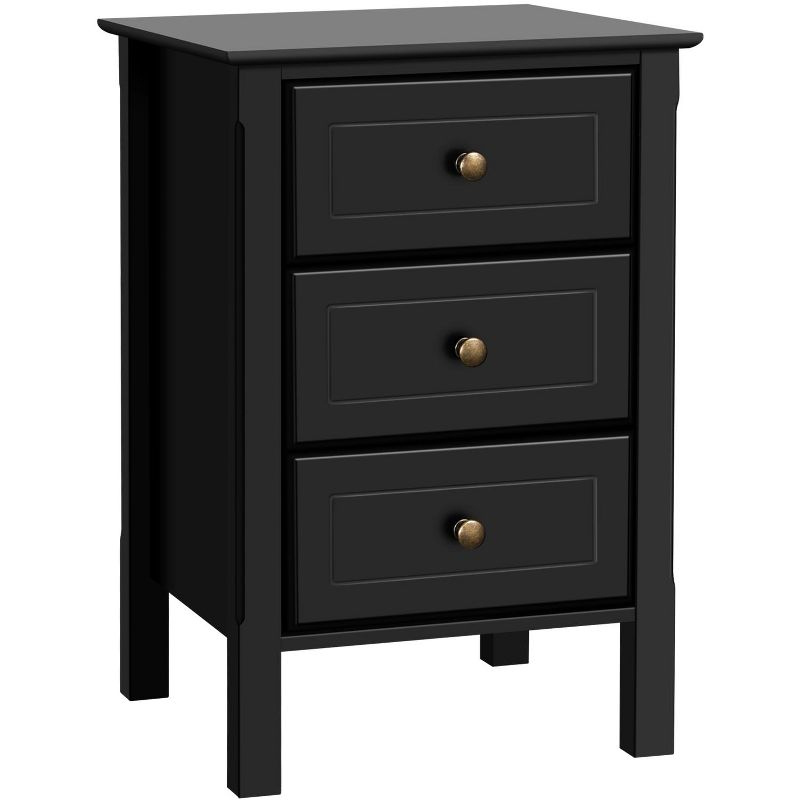 Yaheetech 3 Drawer End Table with Solid Wood Legs for Living Room, Black
