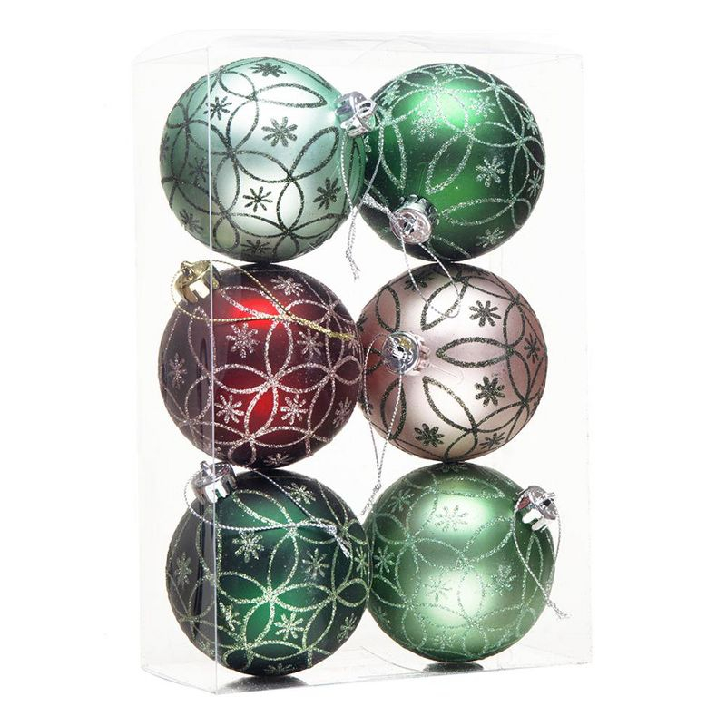 6pc Enchanting Subtle Nature Ornament Bundle, Set of Pine Green, Light Green, Mint Green, Pink and Matte Red Baubles| OrnamentallyYou