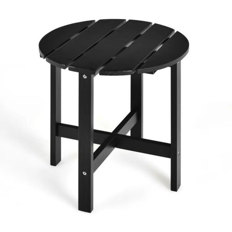 Costway 18'' Patio Round Side End Coffee Table Wooden Slat Garden Deck Black