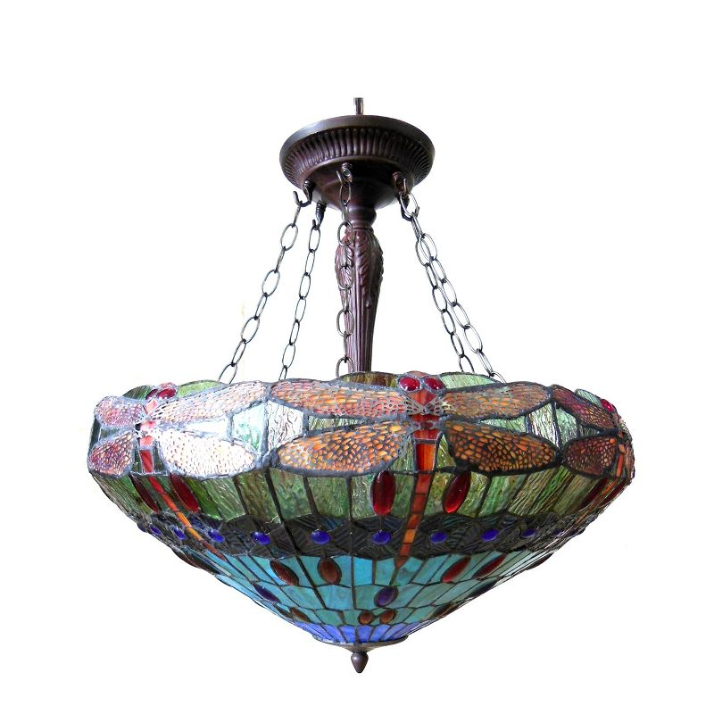 Chloe Lighting Scarlet Tiffany-Style 3 Light Dragonfly Inverted Ceiling Pendant 24`` Shade