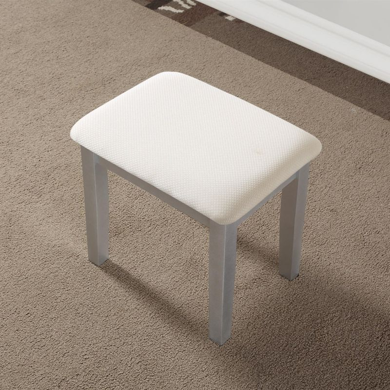 Roundhill Furniture Moniya Wood Makeup Vanity Table and Stool Set, Silver