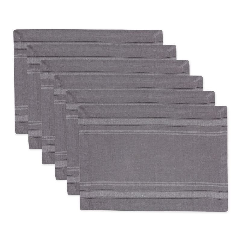 DII French Stripe Placemat Set 6 Piece, Gray Chambray, 13x19"