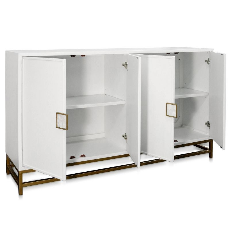 Four Door with Shell Handles Sideboard Cabinet White - StyleCraft: Gold Accents, Modern Buffet Console