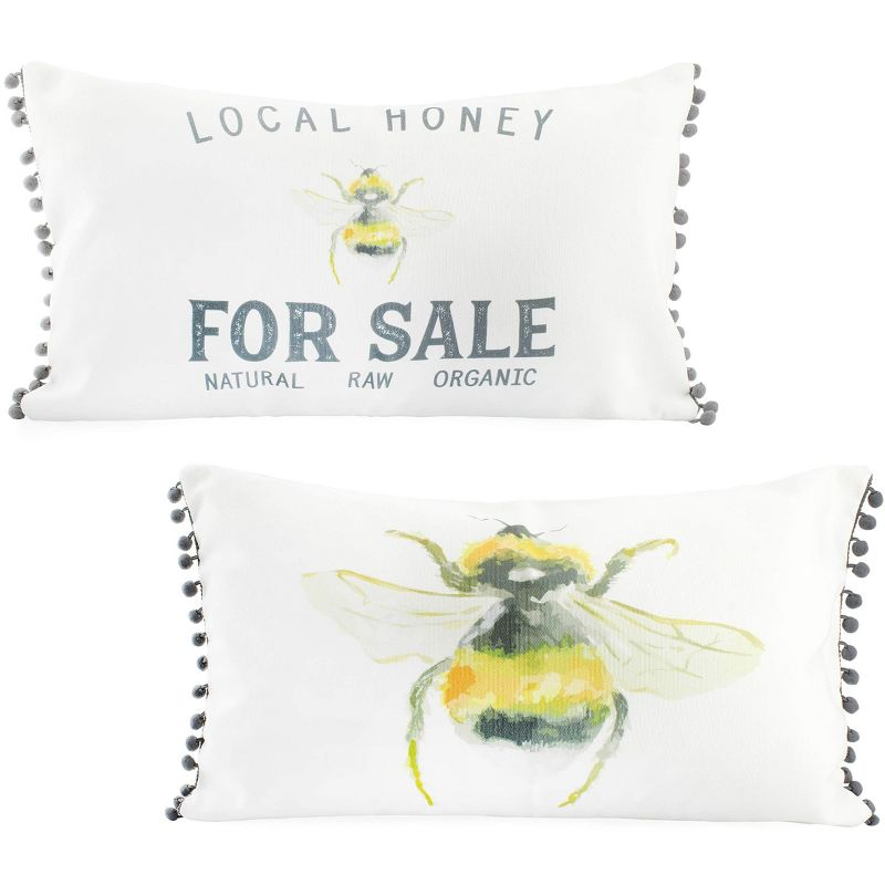 AuldHome Design 12x20 Throw Pillow Covers, Honey Bee Themed; Lumbar Pillow Cloth Covers (12 x 20 Inch)
