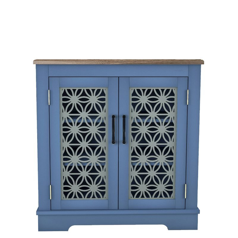 30" Storage Sideboard Buffet Cabinet Navy - Home Essentials: Rustic Bohemian Style, Adjustable Shelves, Tempered Glass Doors