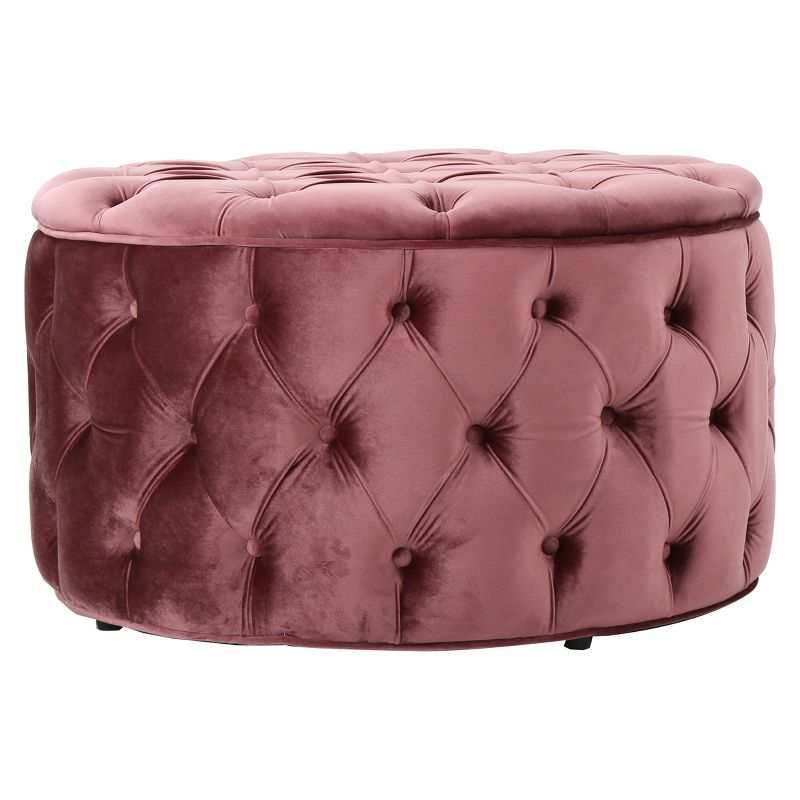 Zelfa New Velvet Ottoman - Blush - Christopher Knight Home: Soft, No Assembly, Wood & Plastic Frame