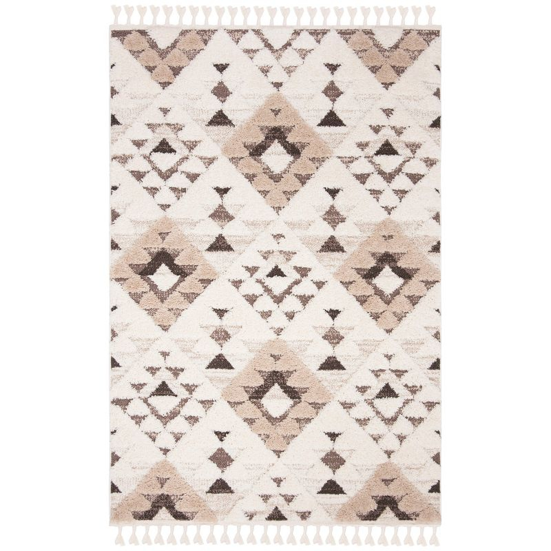 Moroccan Tassel Shag MTS688 Power Loomed Indoor Area Rug - Ivory/Brown - 5'3"x7'6" - Safavieh