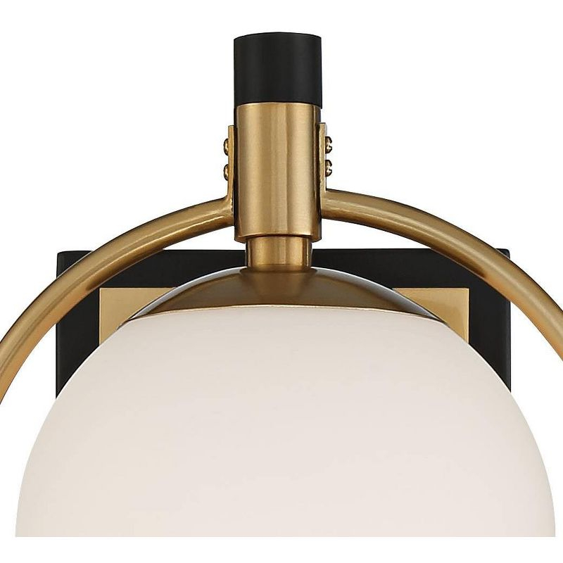 Possini Euro Design Carlyn Modern Wall Light Sconce Warm Brass Black Hardwire 8" Fixture Milky White Globe Glass for Bedroom Bathroom Vanity Reading