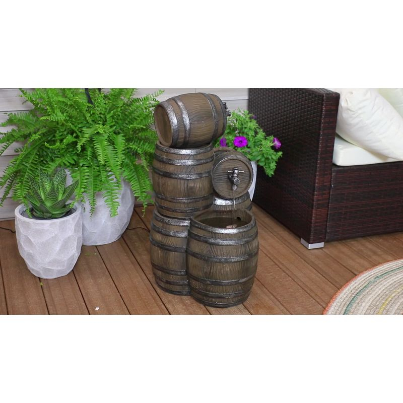 Sunnydaze 29"H Electric Polyresin Stacked Whiskey Barrel Outdoor Water Fountain with LED Lights
