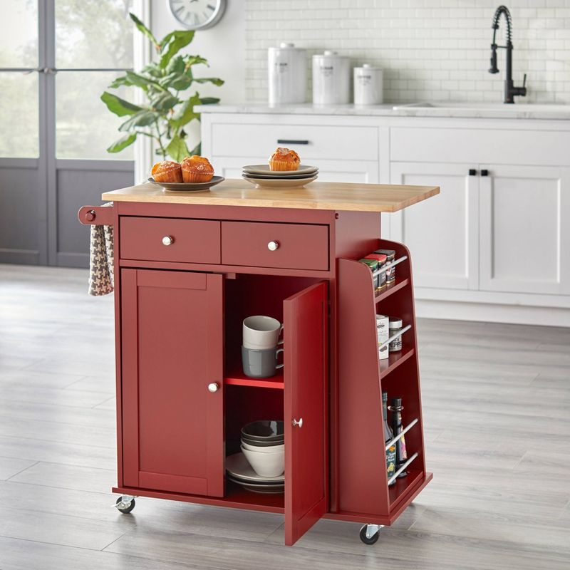Michigan Kitchen Cart Red - Buylateral: Wood Composite, Locking Wheels, Storage Shelves