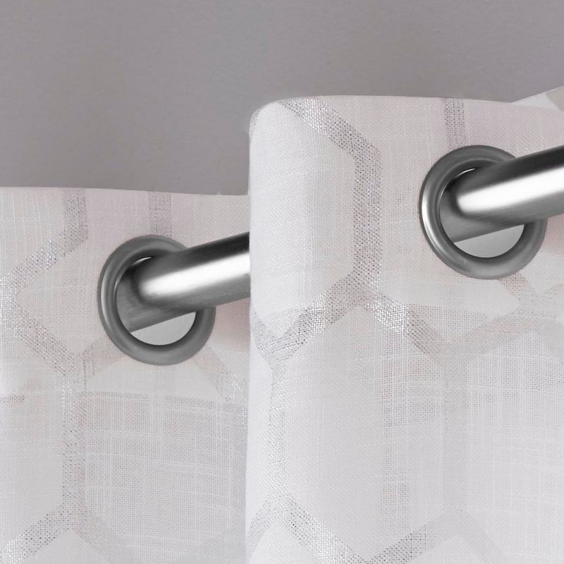 Set of 2 108"x54" Panza Sheer Linen Printed Metallic Geometric Grommet Top Window Curtain Panel White Silver Print - Exclusive Home