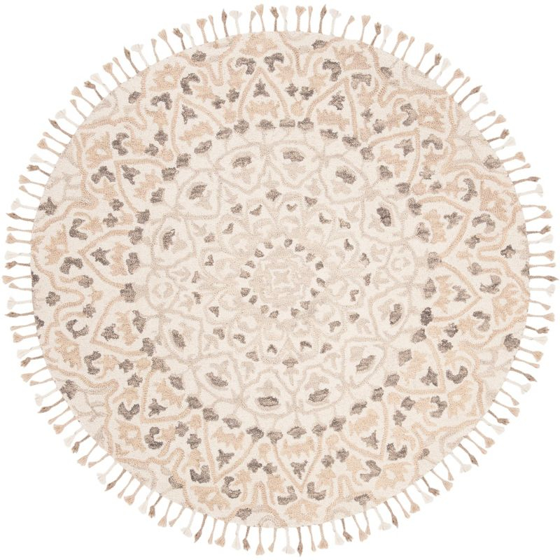 Blossom BLM459 Hand Tufted Indoor Area Rug - Ivory/Taupe - 6' Round - Safavieh