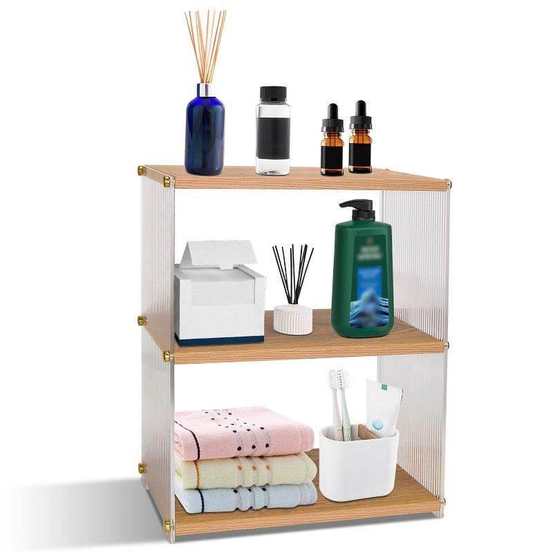 NewHome "3-Tier Acrylic Countertop Organizer, Bathroom Storage Rack, Vanity Shelf for Cosmetics & Desk" BurlyWood