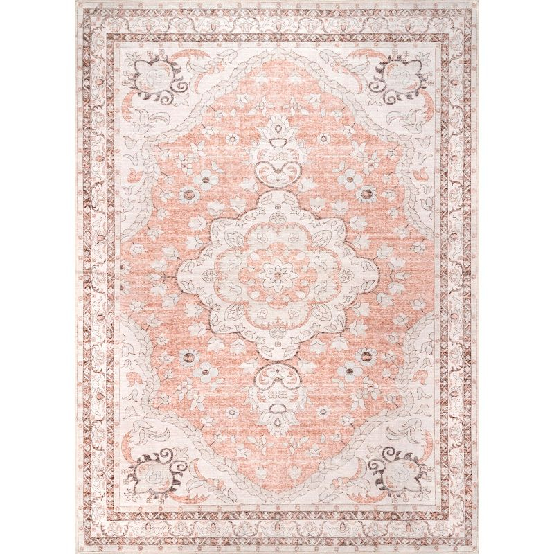 Nuloom Tracie Pet Friendly Machine Washable Floral Medallion Area Rug, 8' x 10', Peach