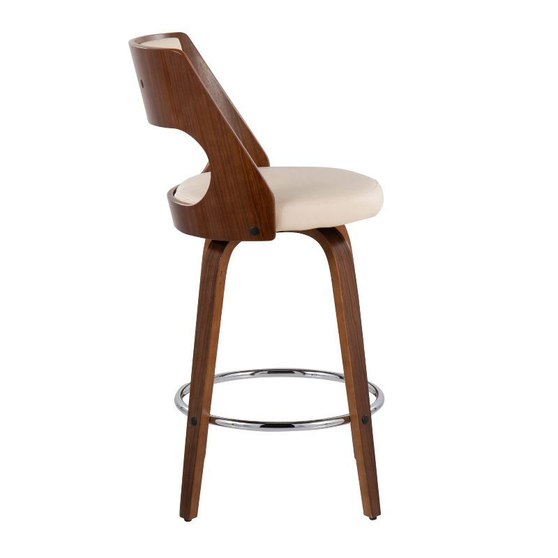 LumiSource Set of 2 Cecina Upholstered Counter Height Barstools Cream/Walnut : Swivel, Faux Leather, Wood Legs
