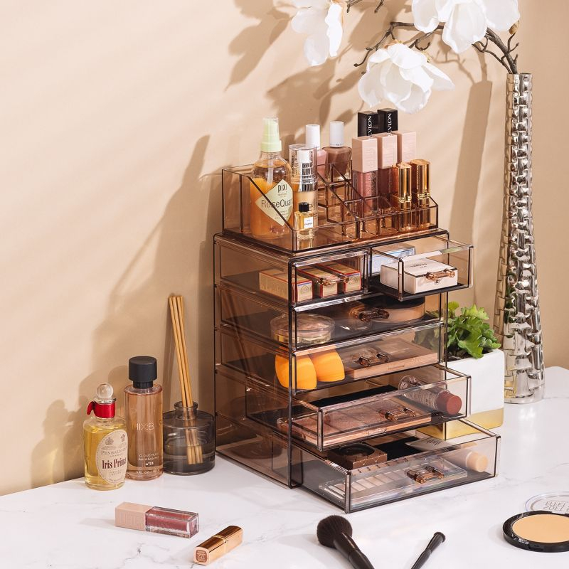 Sorbus Clear Makeup & Jewelry Organizer & Display (4 Large, 2 Small Drawers) Brown