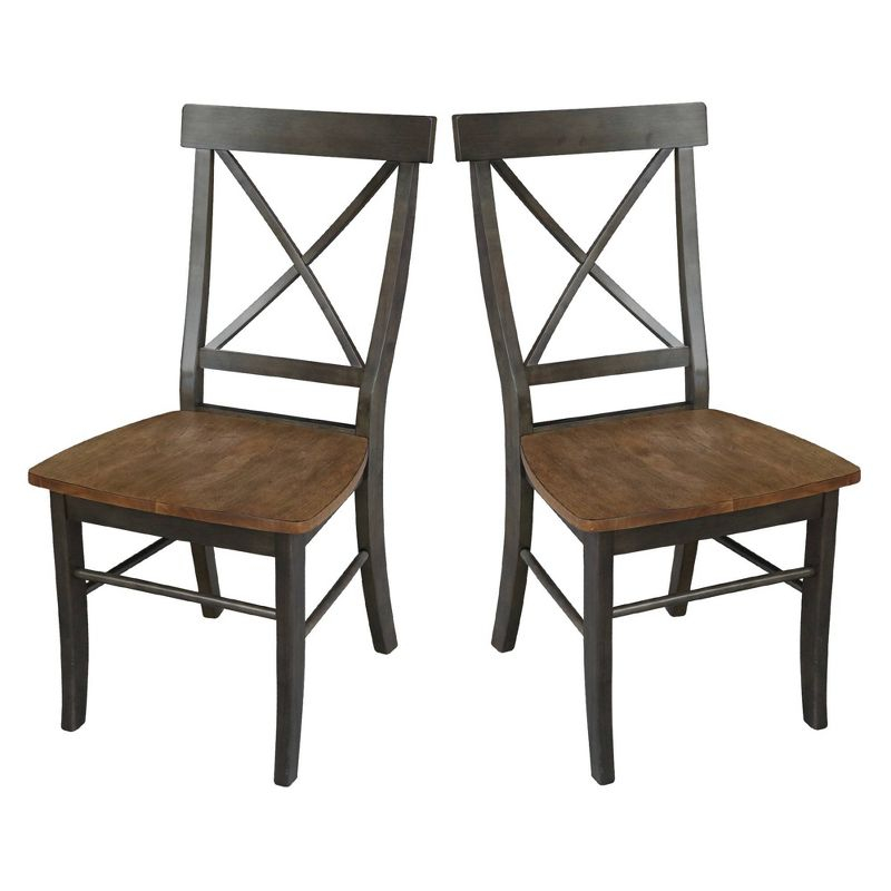 International Concepts Set of 2 X Back Chairs with Wood Seat Hickory Brown: Mid-Century Modern, Hardwood Frame