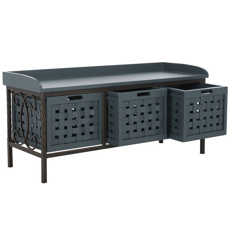 Isaac 3 Drawer Wooden Storage Bench - Teal - Safavieh