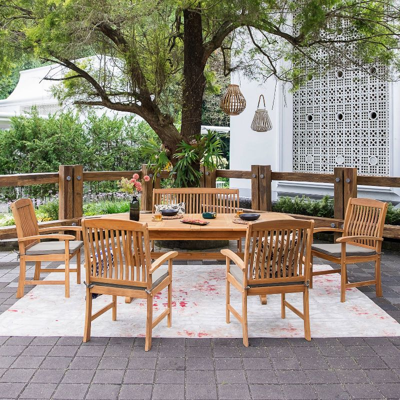Cambridge Casual 6pc Caterina Teak Wood Outdoor Dining Set with Beige Cushion: Weather-Resistant, 2" Umbrella Hole, Galvanized Steel Hardware