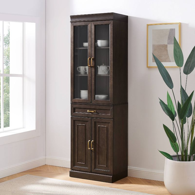 Crosley 78" Stanton Glass Door Kitchen Storage Pantry Cabinet Coffee: Traditional Style, Adjustable Shelves
