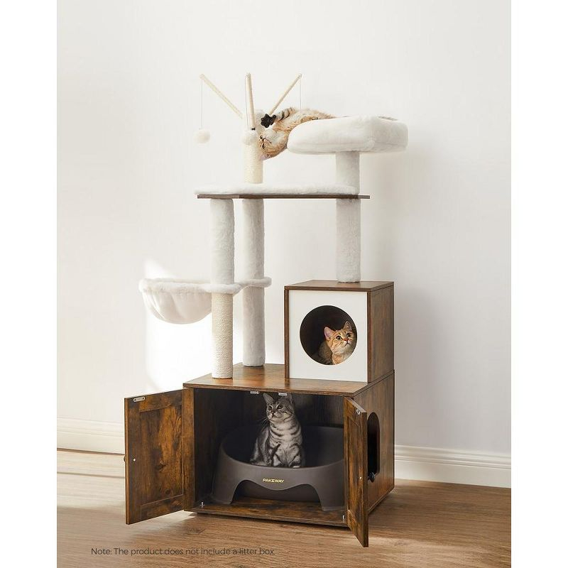 Feandrea WoodyWonders Cat Tree with Litter Box Enclosure, 2-in-1 Modern Tower, Furniture Hidden, Cat Condo with Scratching Posts, Rustic Brown