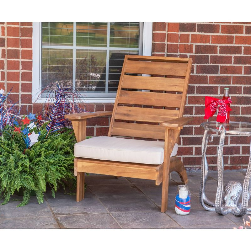 Rockport Outdoor Acacia Wood Chair with Cushion Brown - Linon: Porch Seating, Polyester Fabric, Foam Fill