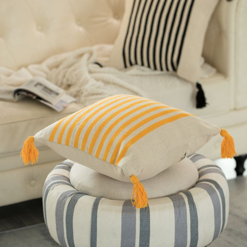DEERLUX 16" Handwoven Cotton Throw Pillow Cover with Insert, Striped Lines with Filler, Yellow