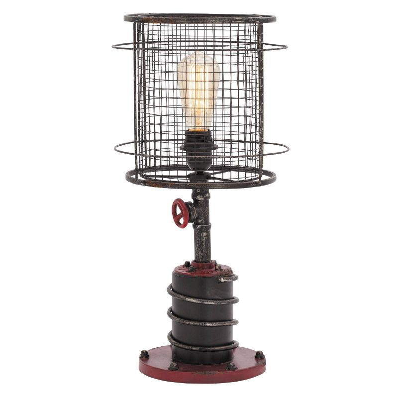 10" x 21" Industrial Accent Lamp with Iron Wire Cage Shade Red/Black - Olivia & May: Edison Bulb, No Assembly Required