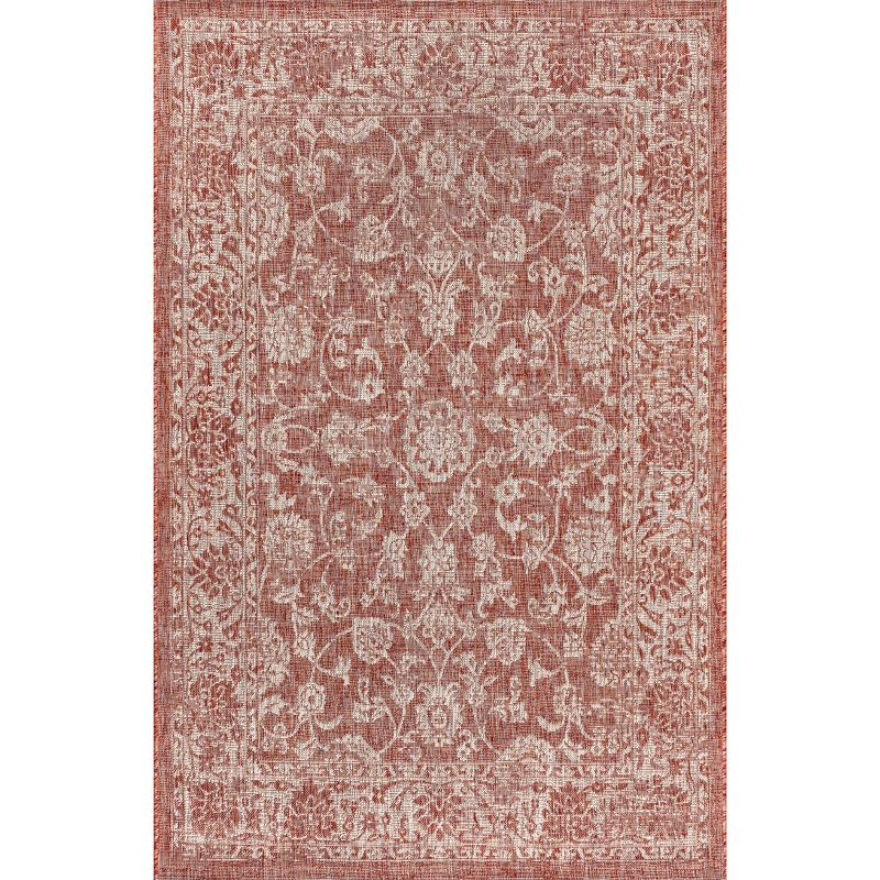 8'x10' Tela Bohemian Textured Weave Floral Indoor/Outdoor Area Rug, Red/Taupe - JONATHAN Y