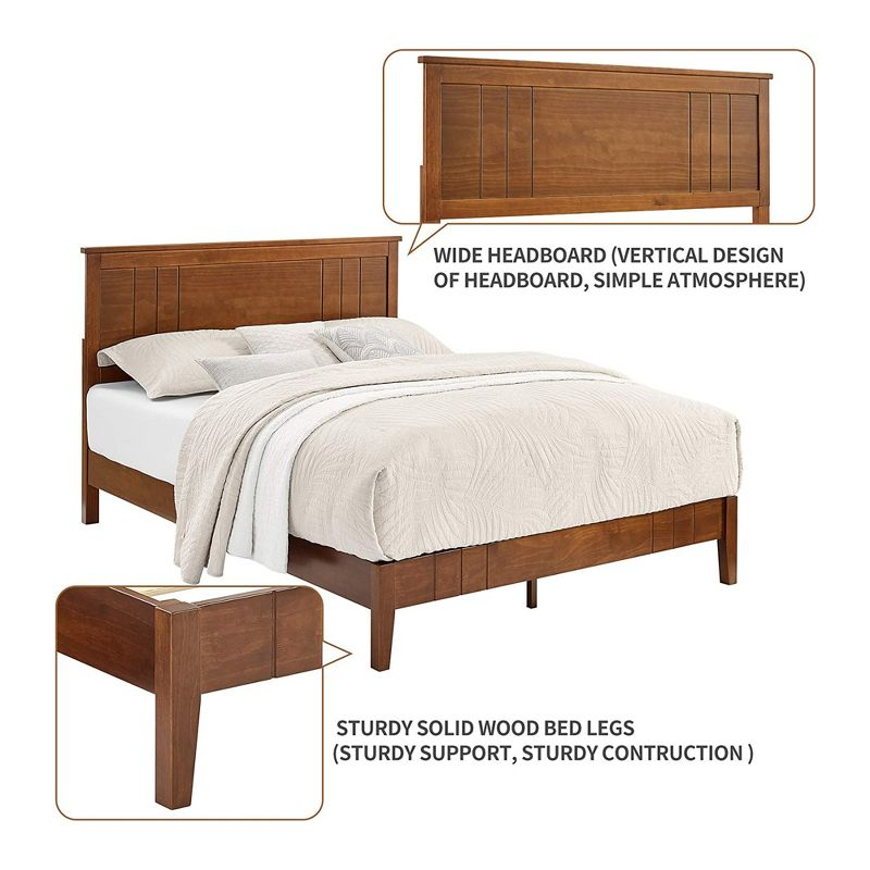 MUSEHOMEINC BF1007WK 12 Inch Tall Easy Assembly Solid Pinewood Mid Century Platform Bed with Headboard and Slat Supports, No Box Spring Needed, King