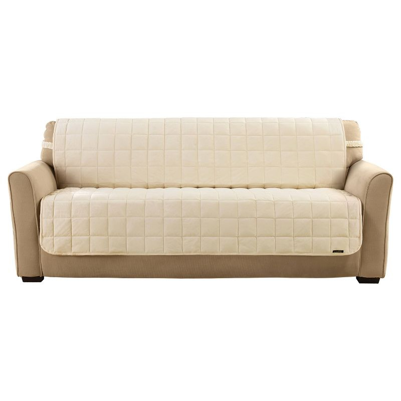Deluxe Pet Armless Sofa Furniture Cover Ivory - Sure Fit: Machine Washable, Faux Suede Protector