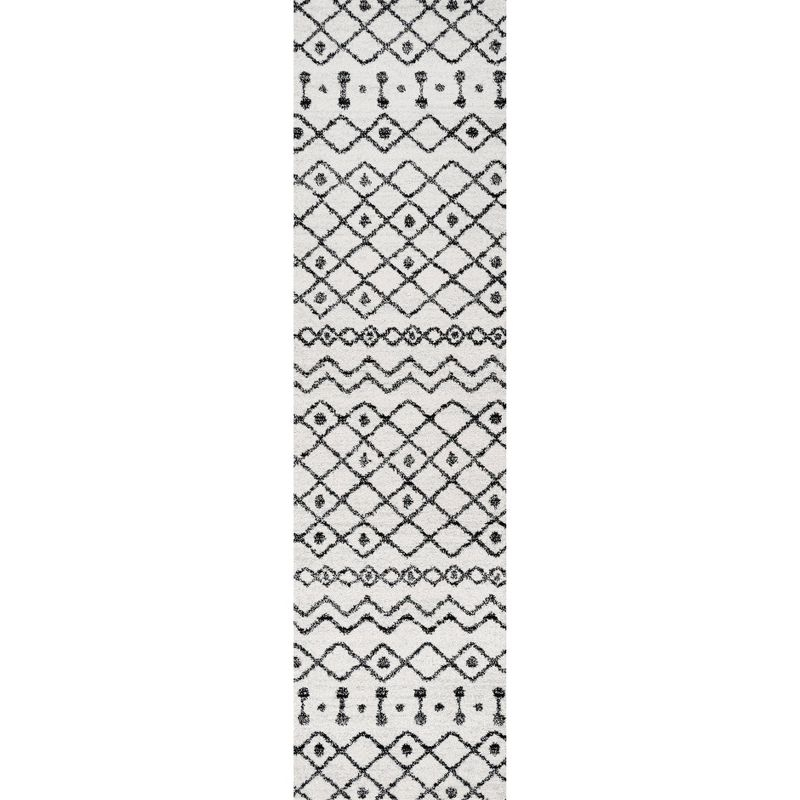 2'x8' Aksil Moroccan Beni Souk Runner Rug, Cream/Black - JONATHAN Y