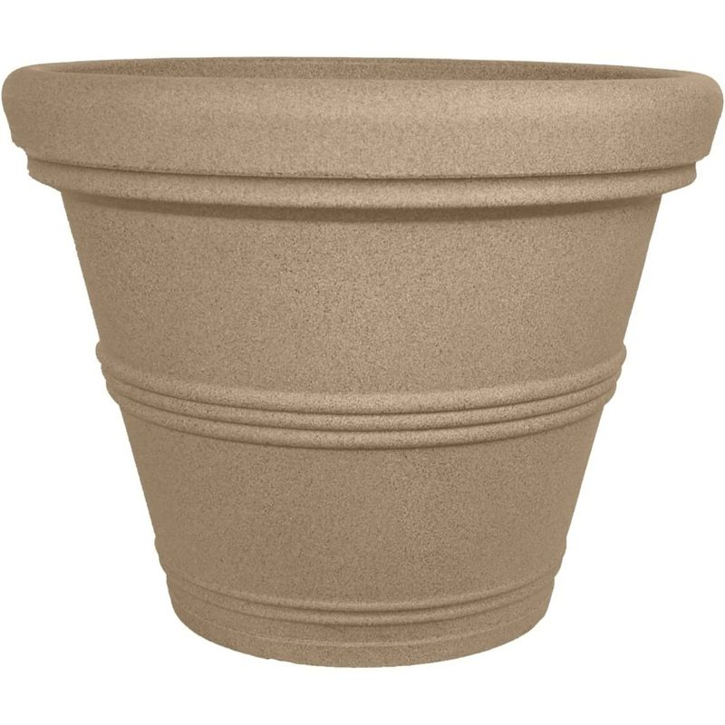 Tusco Products Rolled Rim Garden Pot, Sandstone,13.5"