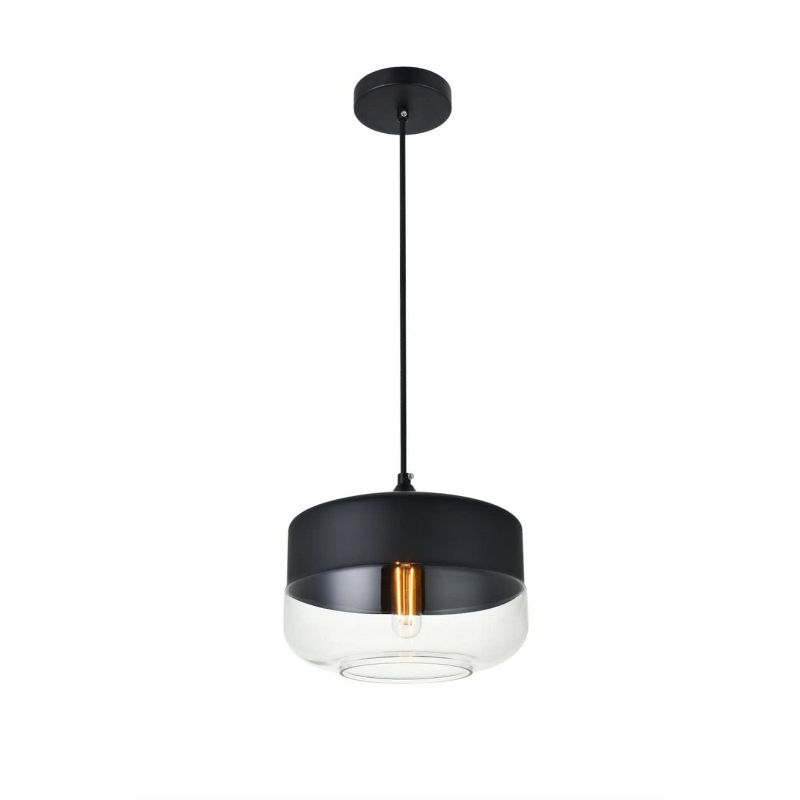 Elegant Lighting Ashwell 1 Light Black Pendant With Clear Glass