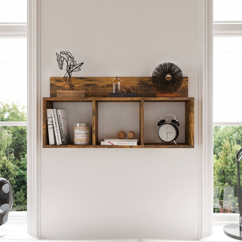 Danya B. 31.5" x 15.7" Rustic Floating Triple Cubby Shelf Aged Wood - Wall Mount, Display Ledge, MDF