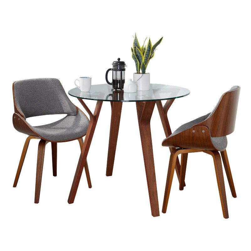 LumiSource 3pc Folia Fabrizzi Dining Set Walnut Wood Glass/Gray
